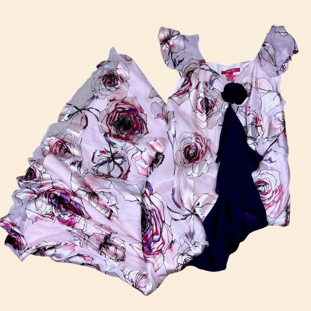 Women's Rare Vintage Y2K Jacques Vert Pink Purple Floral Handkerchief Dress 12